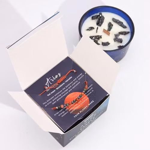 Serenityy Zodiac Crystal Candle with Gemstone Bracelet - Aries, Blue – 2