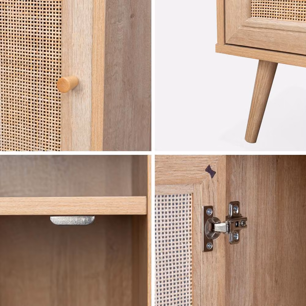 sweeek Scandinavian Style Bedside Table with Rattan Drawer in Light Brown – 2