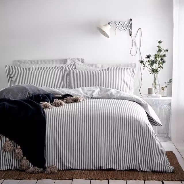 Make it a Home Hebden Striped Reversible Duvet Cover and Pillowcase Set, Grey, 140 x 200 cm