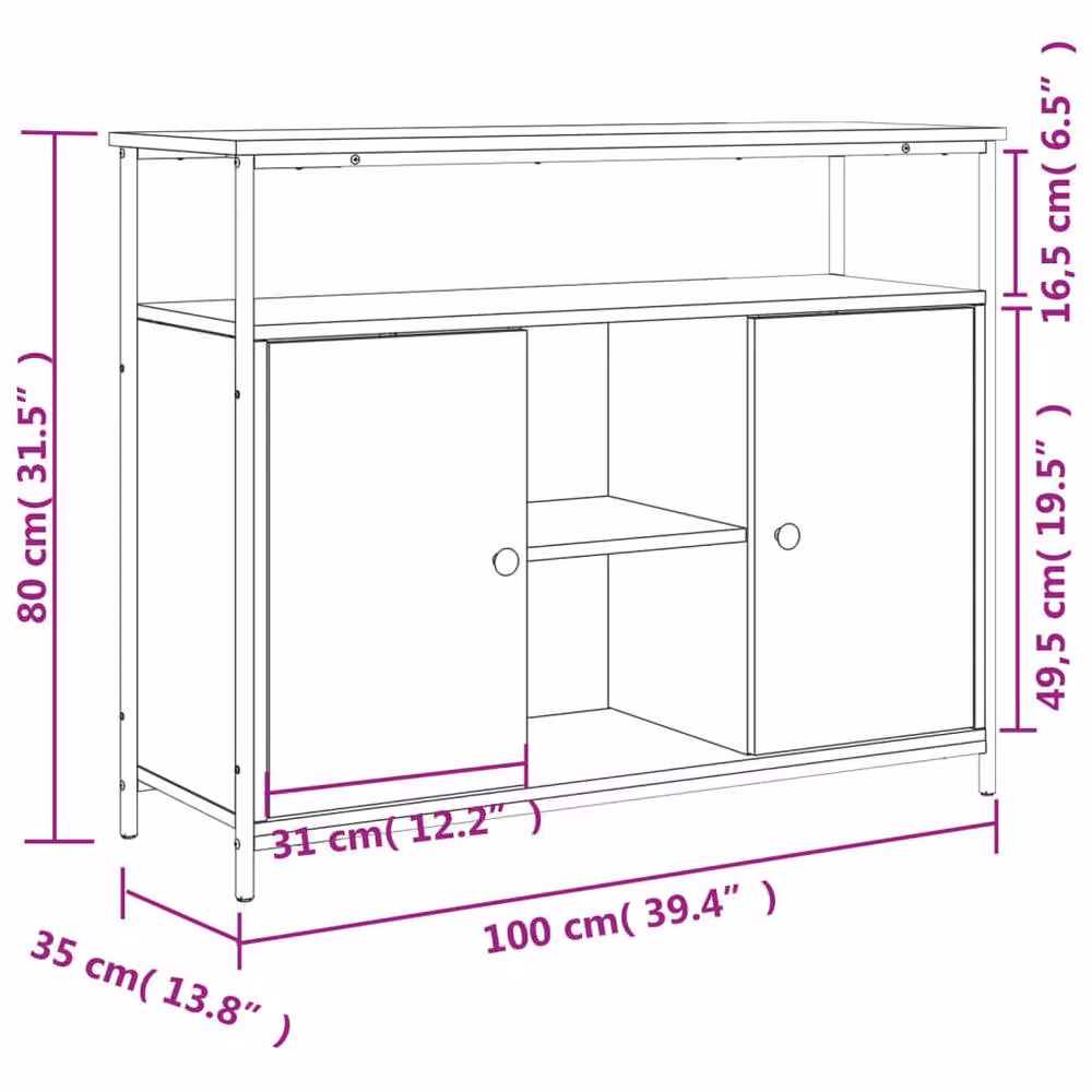 Berkfield Home Sonoma Oak Sideboard in Light Tan, W/D/H: 100 x 35 x 80 cm – 3