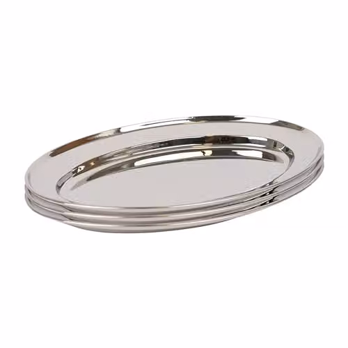 Argon Tableware Stainless Steel Oval Serving Platters, Silver, Pack of 3, W: 25 cm, D: 17 cm