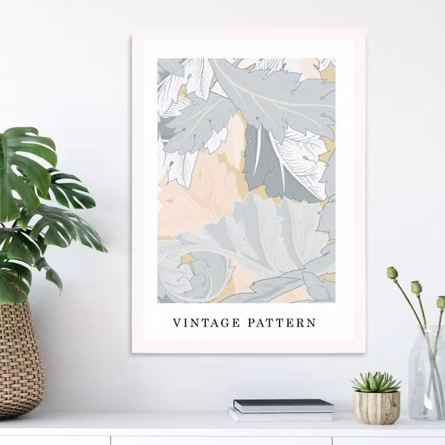 ARTZE William Morris Willow Floral Art Print in Sage Green with White Frame, Size: A2