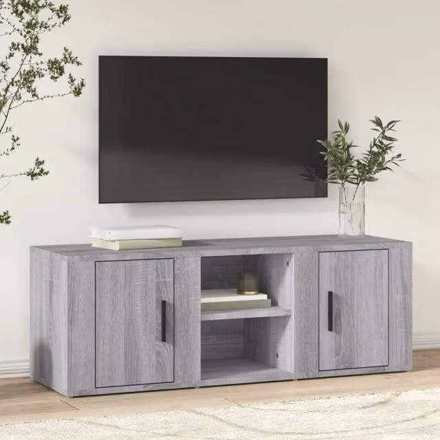 Berkfield Home Modern Grey Sonoma TV Cabinet in Engineered Wood W/D/H: 100 x 31.5 x 35 cm
