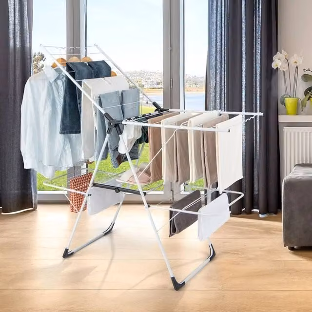 KORVIXA 2-Tier Collapsible Clothes Drying Rack in White