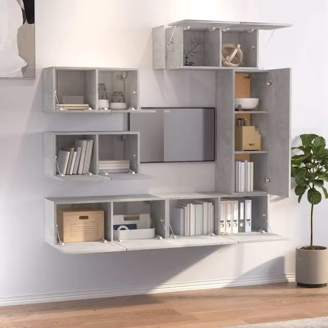 Berkfield Home Classic 6 Piece TV Cabinet Set in Concrete Grey Matt MDF – 1