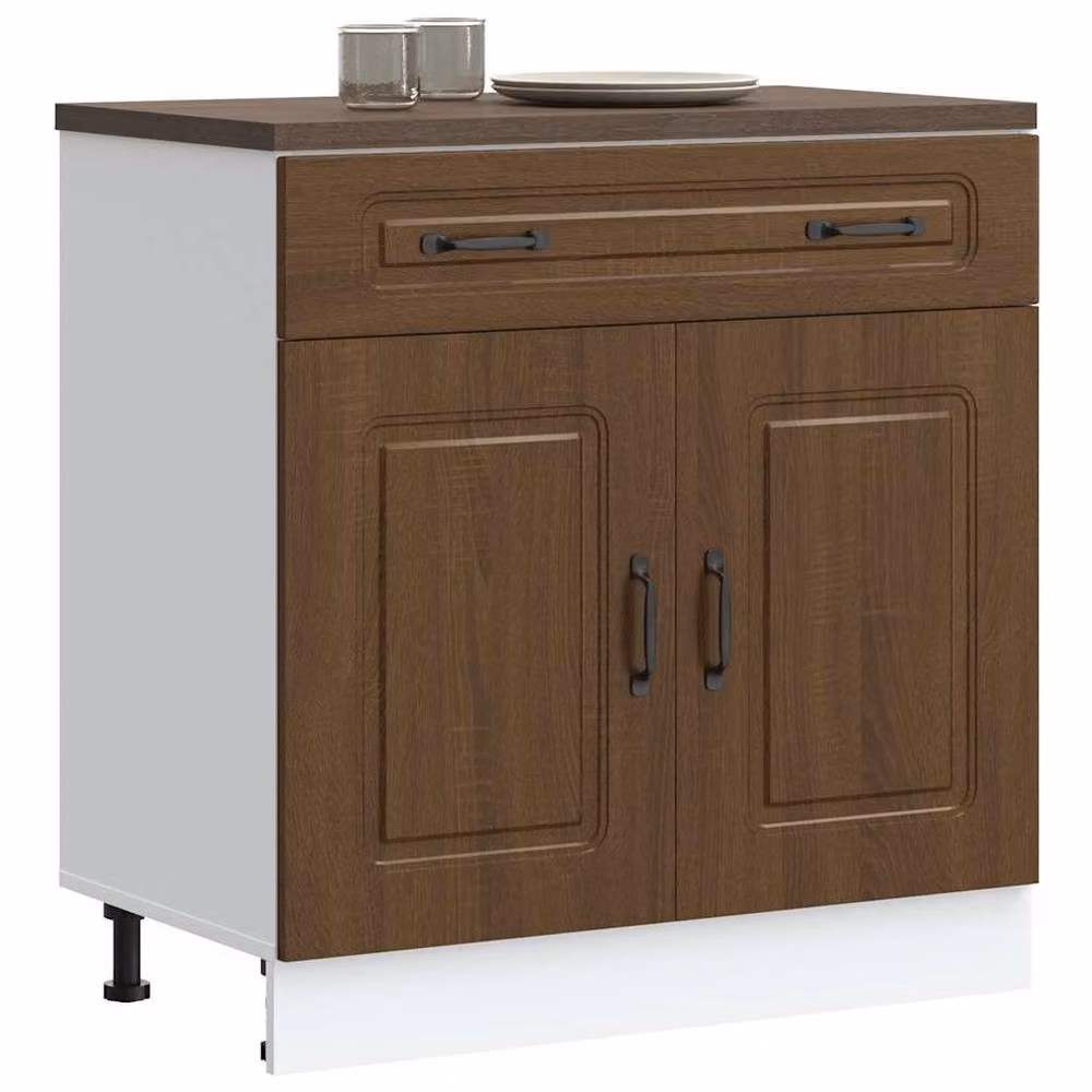 Berkfield Home Kalmar Kitchen Base Cabinet in Brown Oak Engineered Wood, H 81.5 x W 80 cm x D 46 cm – 2