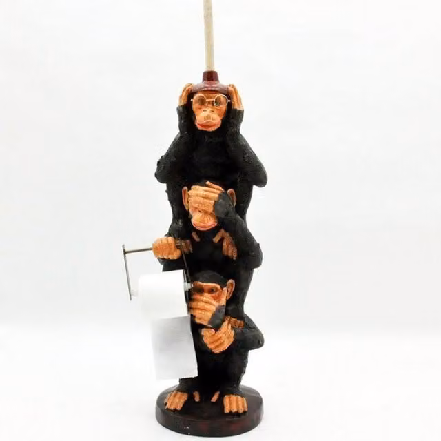 Minster Monkey Freestanding Toilet Roll Holder in Black, W/D/H: 35 x 35 x 82 cm