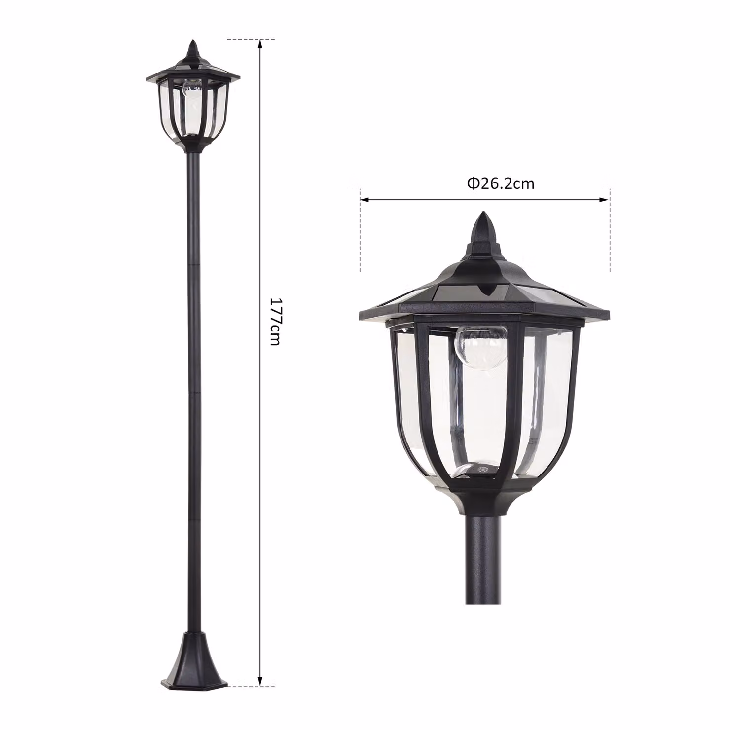 Outsunny Black Solar LED Garden Lamp Post with Dusk Sensor and Ground Spike, Height: 177 cm – 3