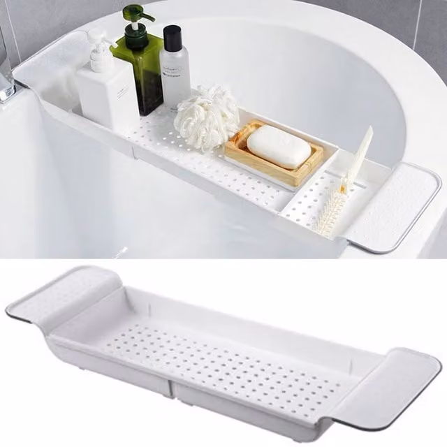 EONLION White Adjustable Extendable Bathtub Caddy Shelf
