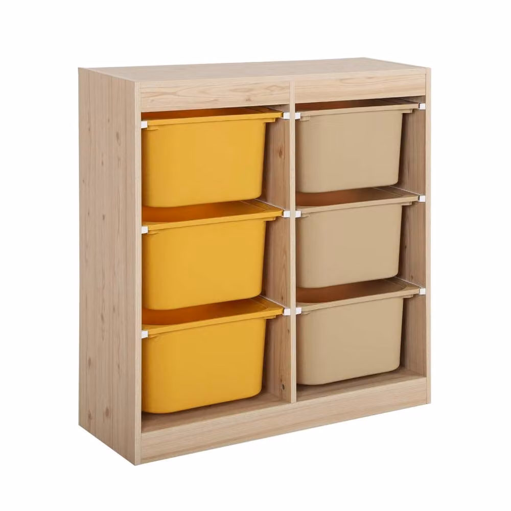 sweeek Childrens Storage Unit with 6 Colourful Bins, Natural Mustard and Yellow – 2