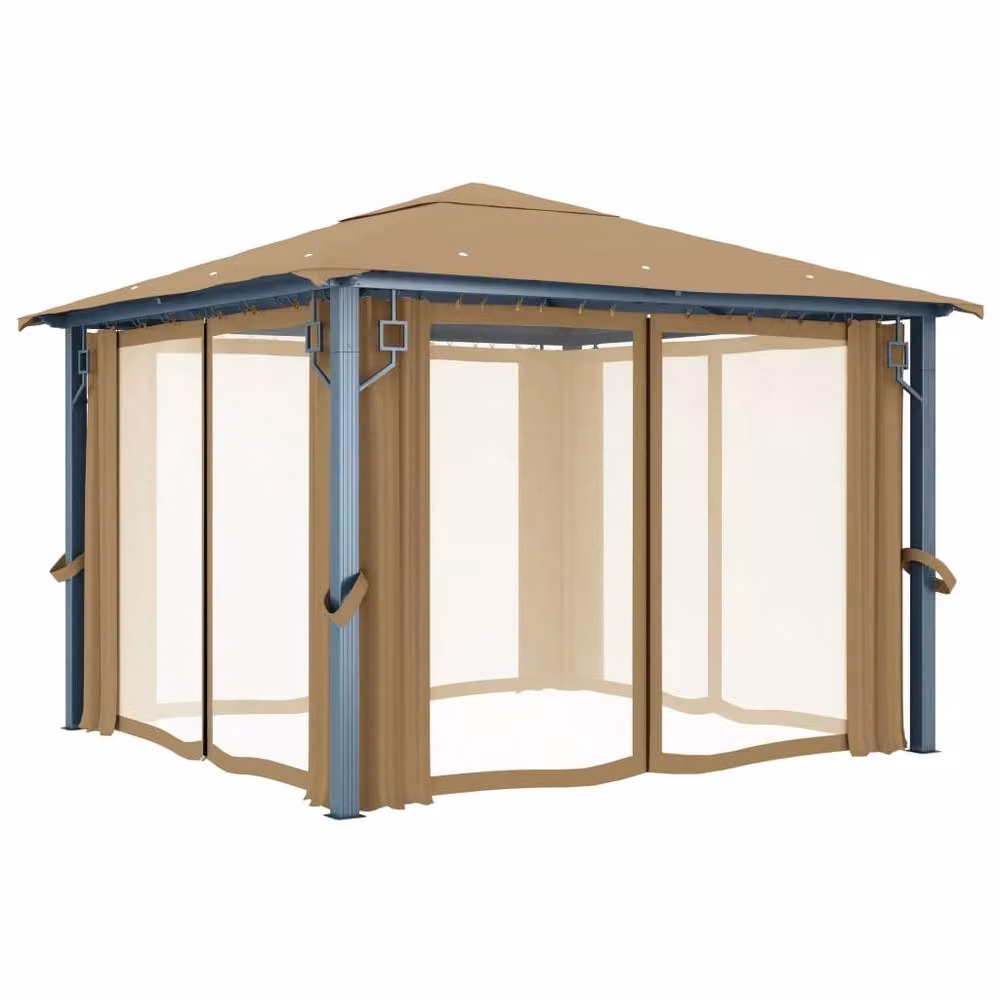 Berkfield Home Aluminium Gazebo with Curtains, Beige, W/D: 300 x 300 cm – 2