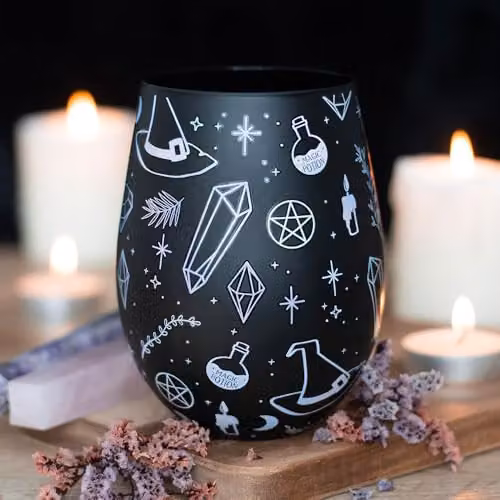 KDMD Crystal Witch Print Black Stemless Glass Tumbler – 3