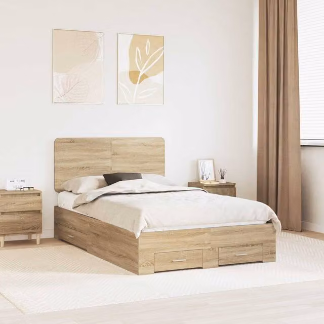 Berkfield Home Sonoma Oak Bed Frame with Drawers in Brown, W: 135 cm, L: 190 cm