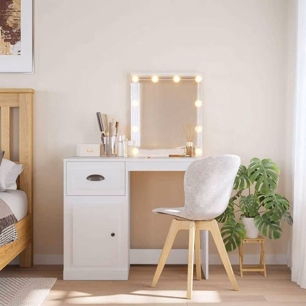 Berkfield Home Beautiful Dressing Table with Hollywood LED Lights, White, W/D/H: 90 x 42 x 132.5 cm – 2