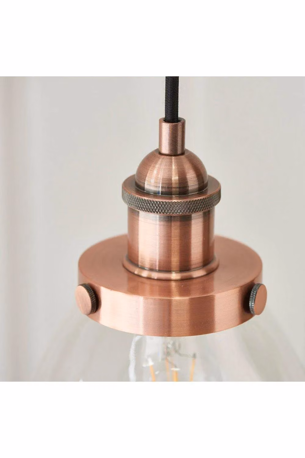 Netlighting Hansen 1 Light Pendant Lamp with Transparent Glass and Aged Copper Plate, E27 – 2