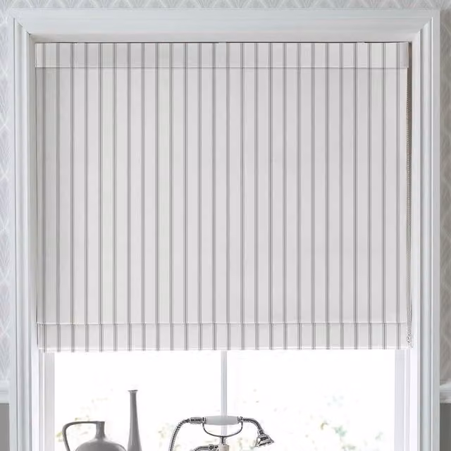 Laura Ashley Farnworth Made To Measure Blackout Roman Blind in Grey and White Stripes