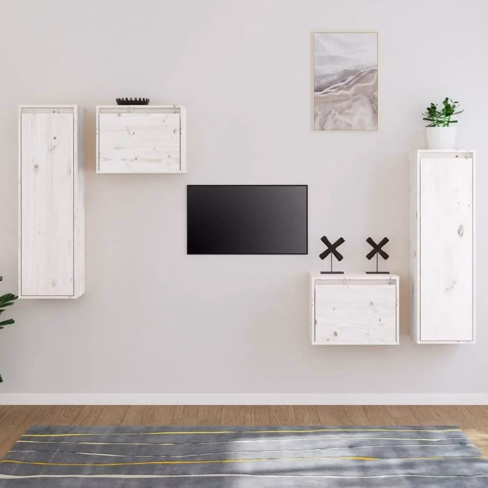 Berkfield Home White Solid Wood Pine TV Cabinets, 4 Piece Set – 1