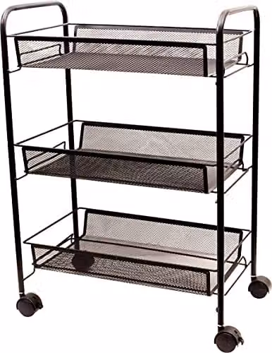 St Helens Home & Garden Three Tier Metal Storage Trolley in Matt Black