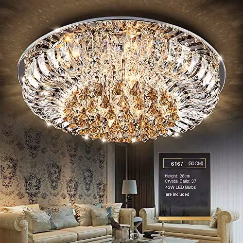 6167 Modern K9 Crystal LED Round Flush Ceiling Light Chandelier with Remote Control, Clear, Diameter: 80 cm – 2