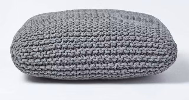 Homescapes Square Cotton Knitted Pouffe Floor Cushion in Grey – 1