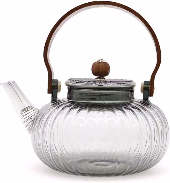 KDMD Anthracite Ribbed Pearl Glass Infuser Teapot with 950ml Capacity – 1