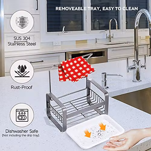 Ocean 8 Stainless Steel Kitchen Sink Caddy Organiser with Drip Tray in Silver and Black – 4