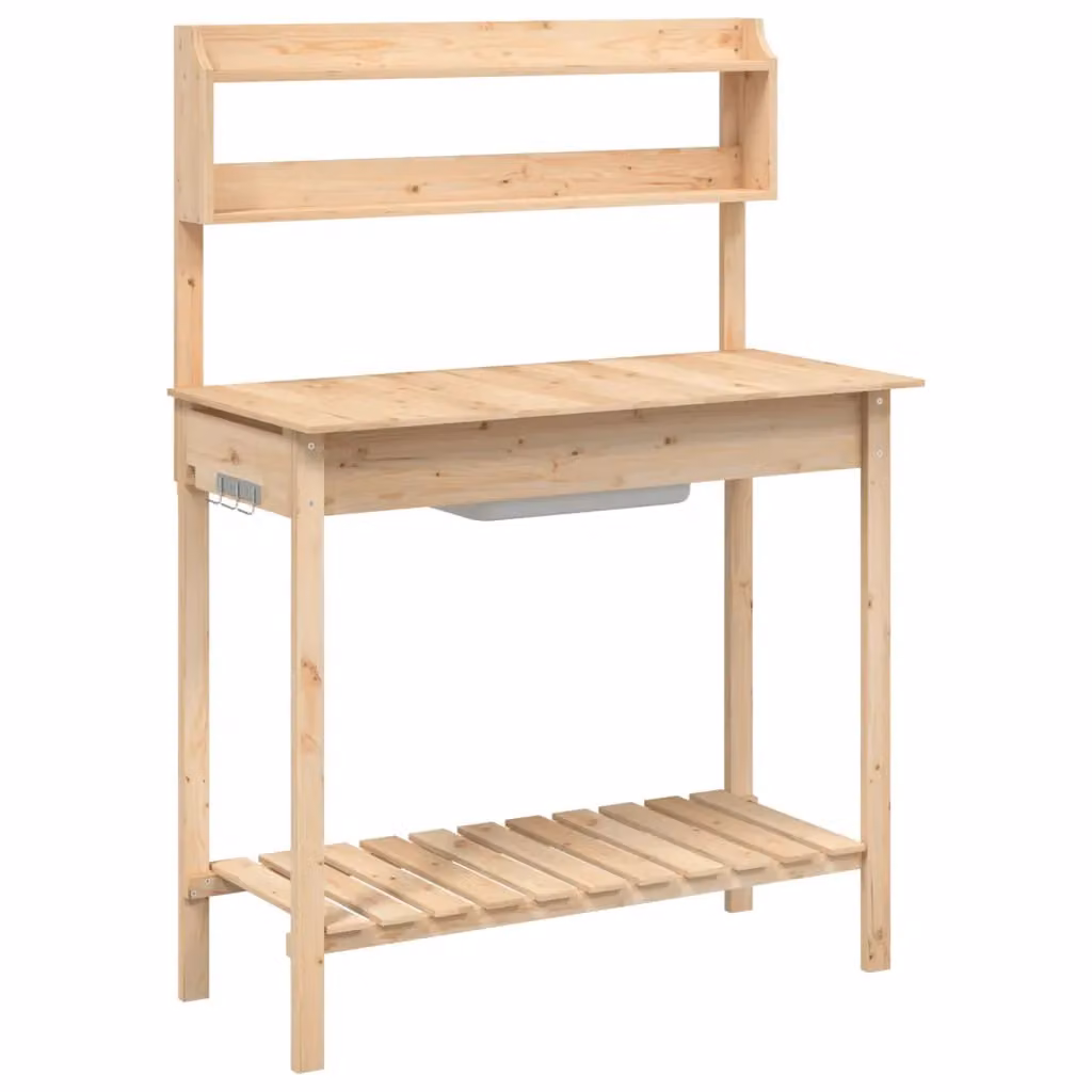 Berkfield Home Potting Table with Sink in Brown Solid Wood, W/D/H: 147.5 x 44 x 139.5 cm – 2