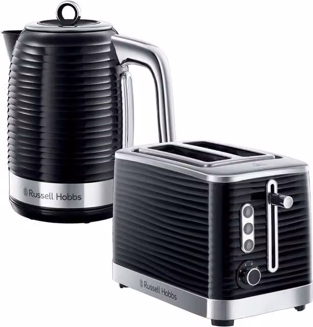 Russell Hobbs Inspire Black Stainless Steel Kettle 1.7L and 2 Slice Toaster Set
