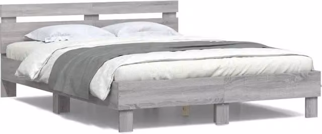 Berkfield Home King Size Bed Frame in Grey Sonoma with LED Under-Bed Lighting and USB Charging Port, W: 150 cm, D: 200 cm