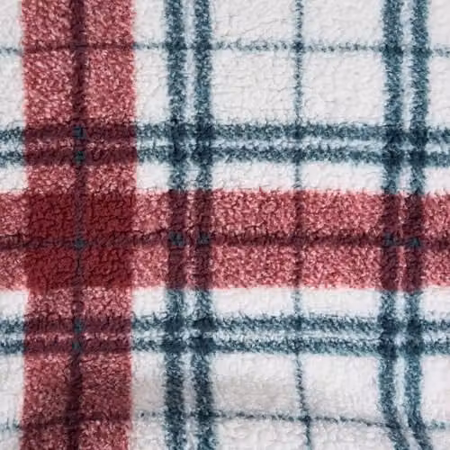 OHS Christmas Checked Sherpa Fleece Throw Blanket with Tassels, Red and Green, W/D/H: 120 x 150 cm – 5
