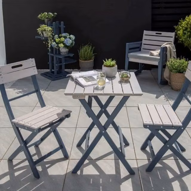 Florenity Eucalyptus Galaxy 2 Seat Bistro Set in Grey and Blue with Treated Hardwood and Folding Square Table