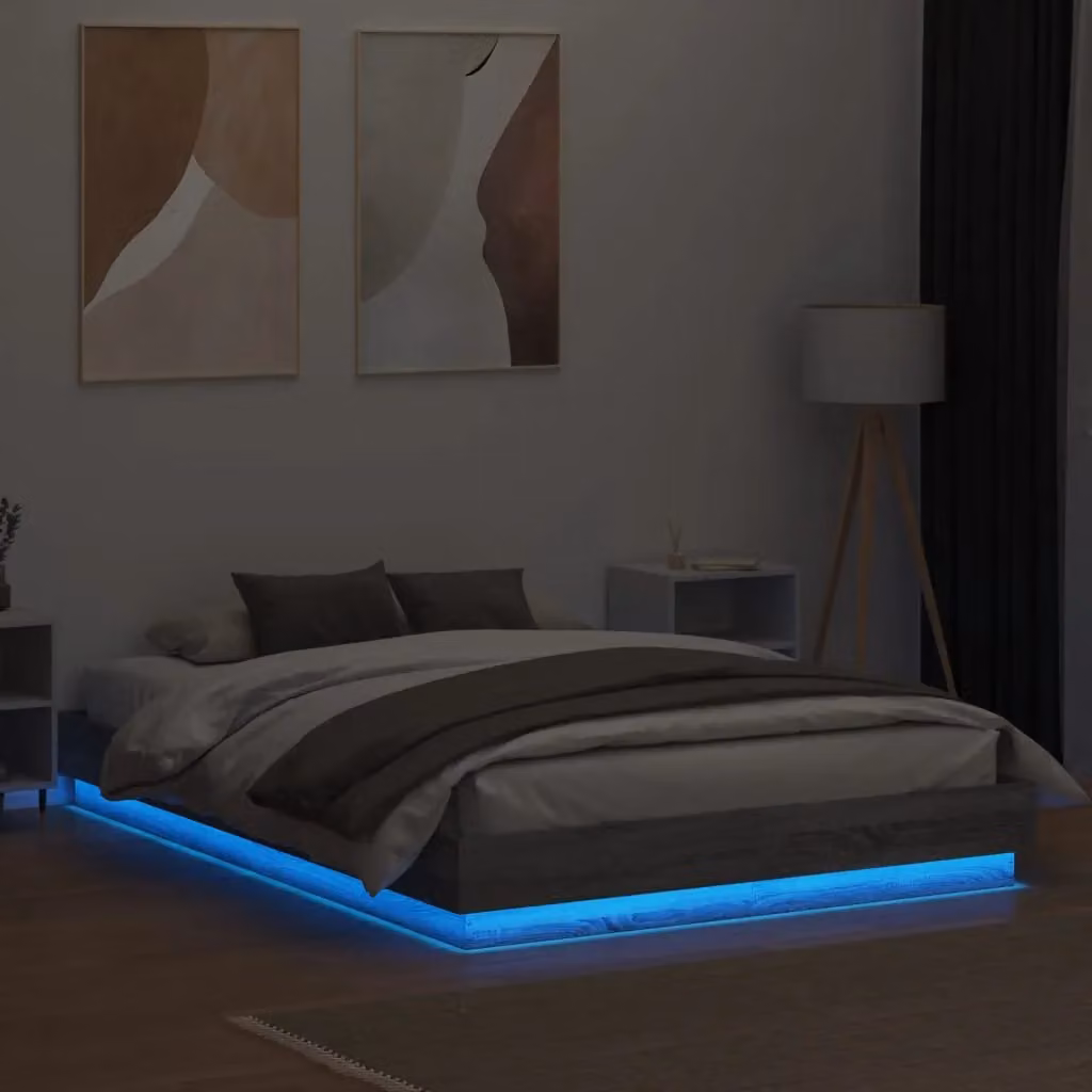 Berkfield Home Small Double Bed Frame in Grey Sonoma with LED Under-Bed Lighting and USB Charging Port, W/D/H: 120 x 200 cm – 3