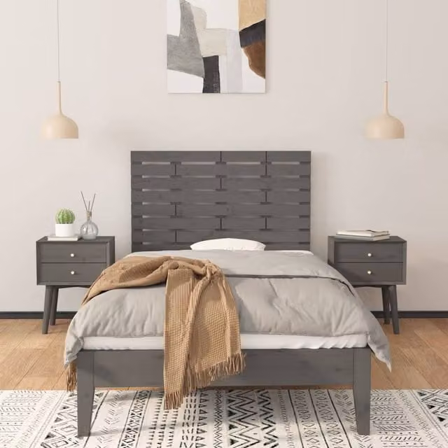 Berkfield Home Grey Solid Wood Pine Wall Headboard, W: 96 cm, D: 3 cm, H: 63 cm – 1