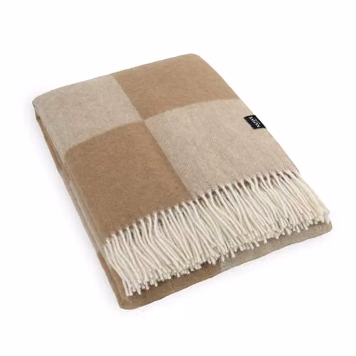 Simply Sheepskin Beige Checkerboard Jacquard Woven New Zealand Wool Blanket, W: 140 cm, L: 200 cm – 1