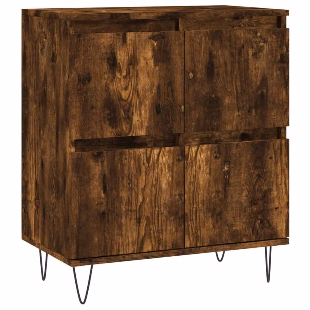 Berkfield Home Set of 2 Smoked Oak Industrial Sideboards in Brown, Engineered Wood and Metal – 4