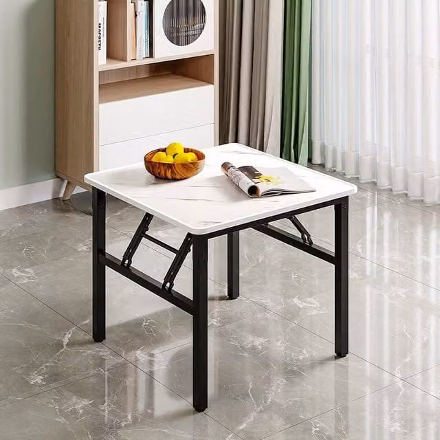 FLAVORA White Marble Effect Round Folding Dining Table – 1