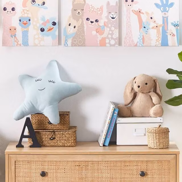 Wyld and Coco Kids Canvas Wall Art Set of 3 Multicolour Animal Illustration Prints, W/H: 30 x 30 cm – 1