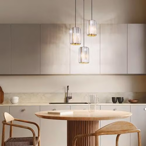 Netlighting Run Cluster Pendant Light with K5 Smoke Crystals in Brown and Wood Look, 3x E27, Diameter: 35 cm, Height: 120 cm – 6