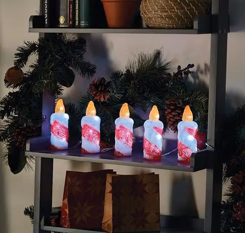 Smart Garden InLit Ice Acrylic Flickering Candles, Set of 5 Battery Powered LED Pillar Ornaments in Cool White – 1
