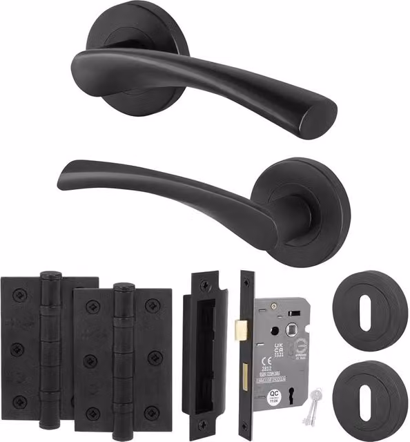 AFIT Matt Black Internal Lock Door Handle and Rose Set, 1 Pair, W/D/H: 15 x 15 cm – 1