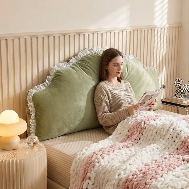 Livingandhome Soft Headboard Pillow Backrest Cushion, Green and White, Width: 180 cm