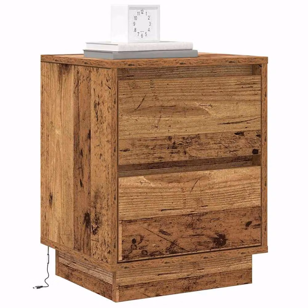 Berkfield Home Set of 2 Rustic Brown Wood Bedside Cabinets with Integrated LED Lights, W/D/H: 39 x 34.5 x 50 cm – 3