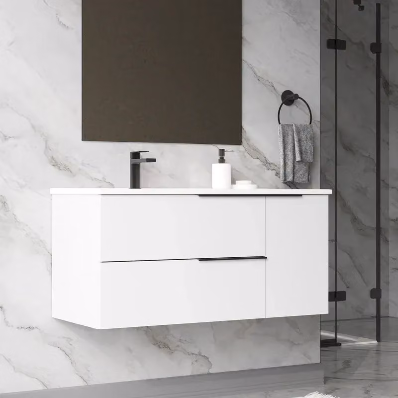 Banyetti Celtic Duo 1000mm Wall Hung Vanity Unit with Door and Basin in Gloss White (W: 100 cm, D: 45 cm, H: 45 cm) – 3