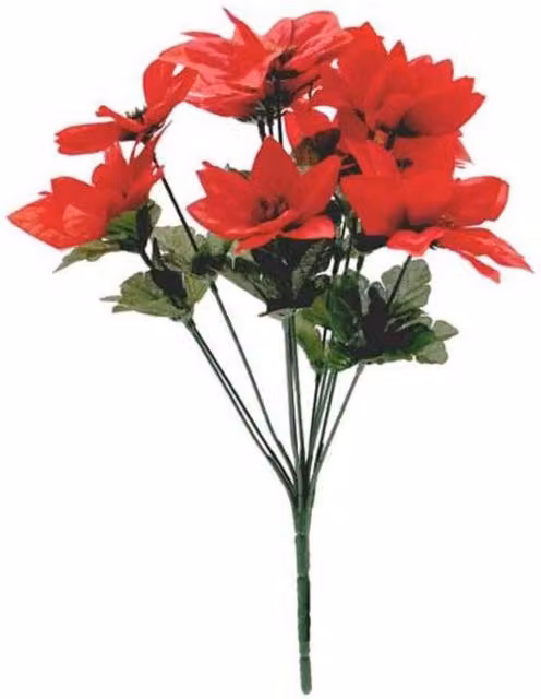 KDMD Red Poinsettia Bush 3 Pack of 12 Plastic and Textile Floral Decorations – 1