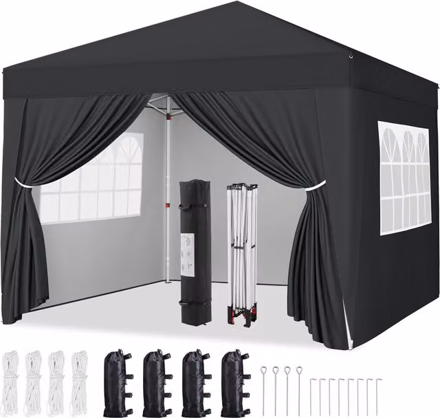 Yaheetech Heavy Duty Pop-up Outdoor Gazebo Canopy in Black and Transparent with UPF 50+ Protection