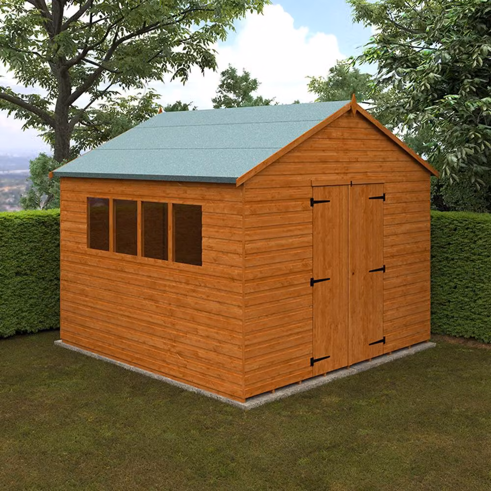 Buttercup Farm XL Workshop 12mm Wood Shed in Burnt Orange, W/D/H: 295 x 295 x 268.5 cm – 2