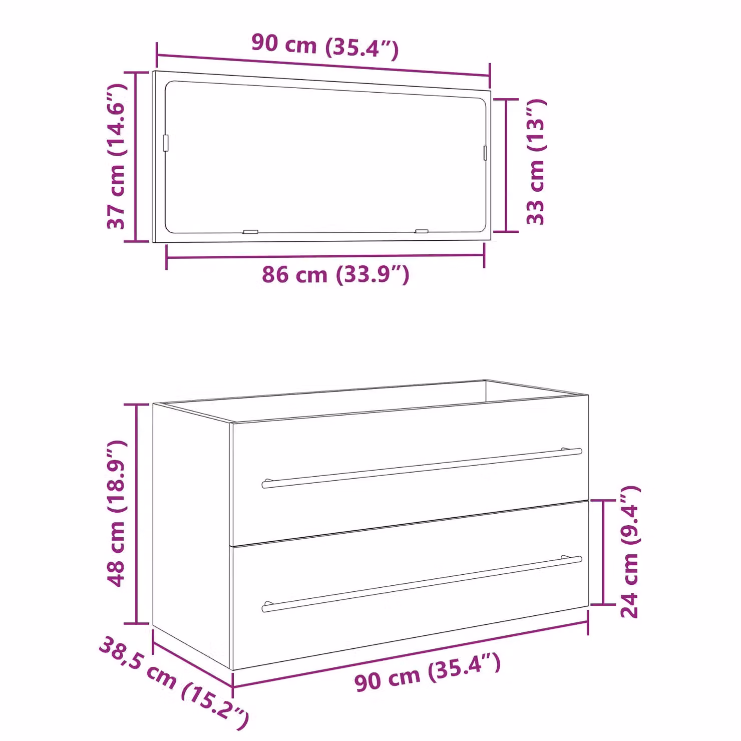Berkfield Modern Wall-Mounted Home Sink Cabinet with Mirror in Black Oak, W/D/H: 90 x 45 x 1.5 cm – 5
