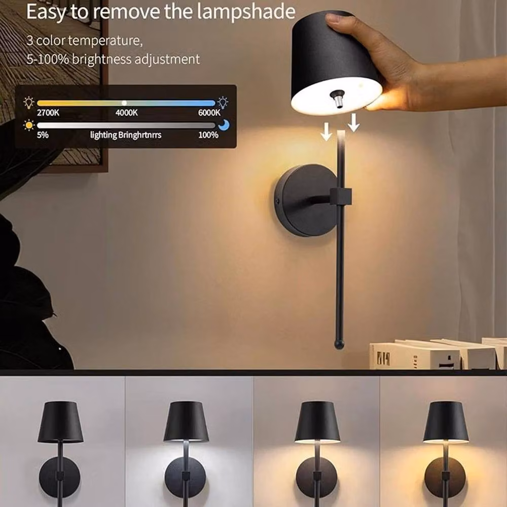 FORGEVIO Black Dimmable LED Wall Light with Rechargeable Battery and Remote Control – 4