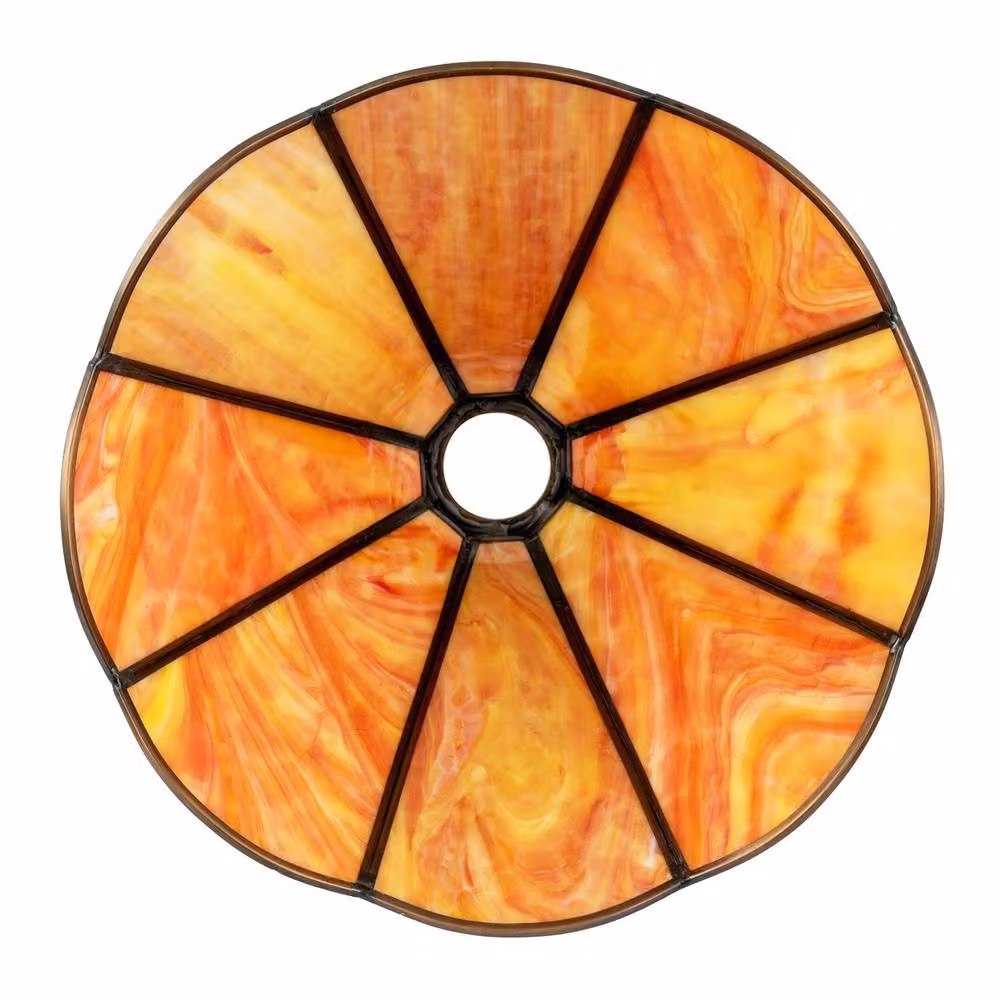 Happy Homewares Tiffany Glass Panelled Easy-Fit Pendant Shade in Orange with Antique Brass Trim, Diameter: 30.48 cm – 2