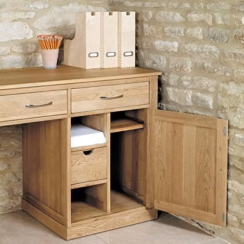 Baumhaus Oak Large Hidden Office Twin Pedestal Computer Desk, Brown, W/D/H: 171 x 80 x 75 cm